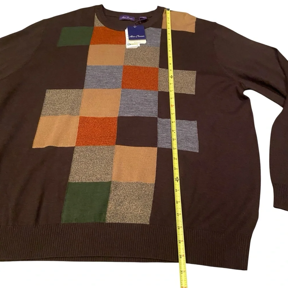 Alan Flusser Brown Argyle Sweater Crew Neck Merino Wool Preppy Classic Mens XXL